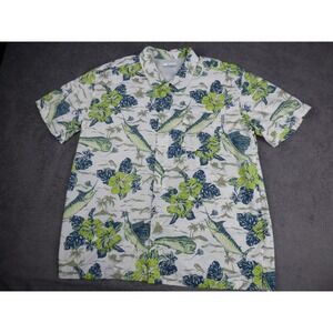 Columbia PFG Mens Large White Tropical Marlin Mahi Mahi Fish Button Down Shirt